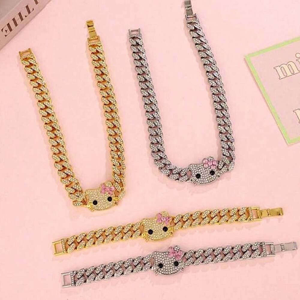 Silver Hello Kitty Rhinestone Bracelet Chain Link - Picture 3 of 5
